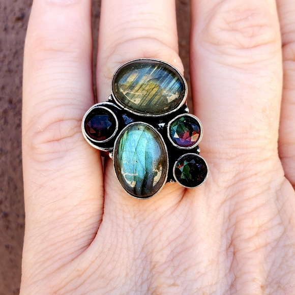 New Labradorite & Bi-Color Tourmaline Silver Ring. - Picture 7 of 16